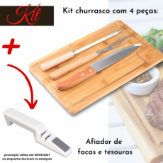 Kit Churrasco Com 4 Peças E Afiador De Facas