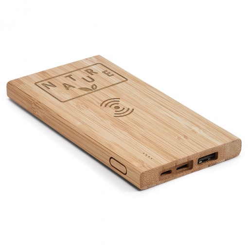 Bateria Power Bank 5.000 Mah Em Bambu Personalizado