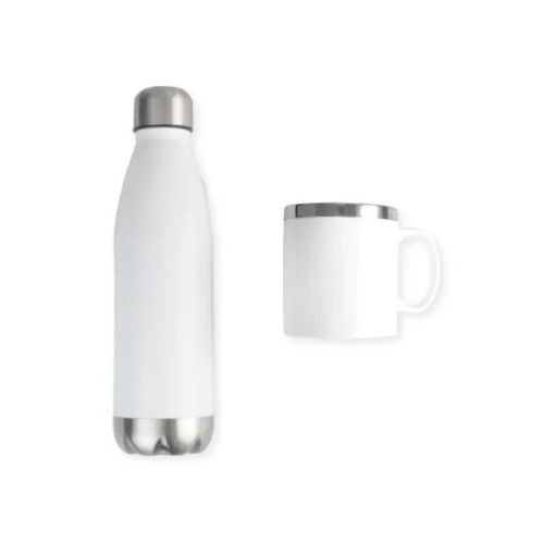Kit Garrafa e Caneca Branca Personalizado