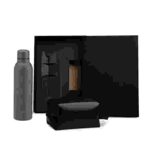 Kit Garrafa E Necessaire - Cinza/Preto - 2 Pçs Personalizado