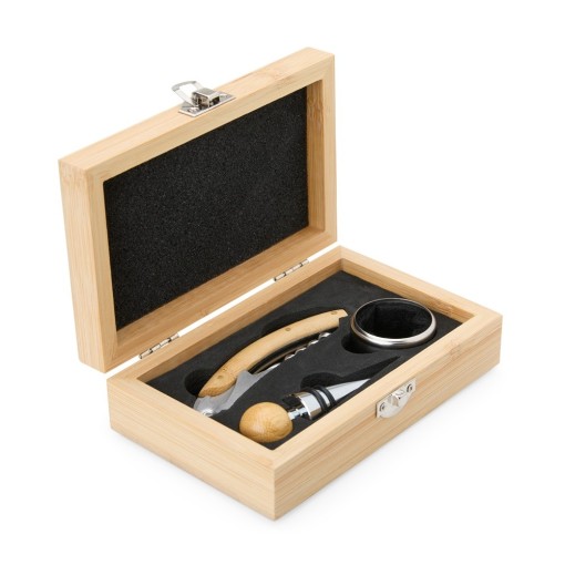 Kit Vinho Bambu 3 Peças Personalizado com Logotipo