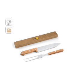 Kit churrasco em caixa presente de papel kraft reciclado com 2 utensílios em aço inox e bambu Personalizado