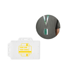 Porta-crachá em PP, com possibilidade de ser utilizado tanto na vertical como na horizontal Personalizado