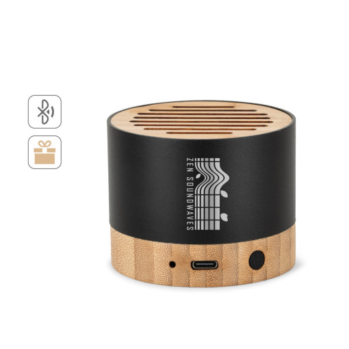 Caixa de som portátil em alumínio 100% reciclado e bambu, com 3h de autonomia Personalizada